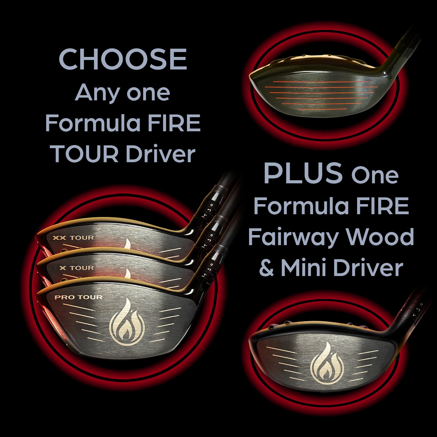 Formula FIRE TOUR Driver + Mini Driver + Fairway Wood Power Bundle